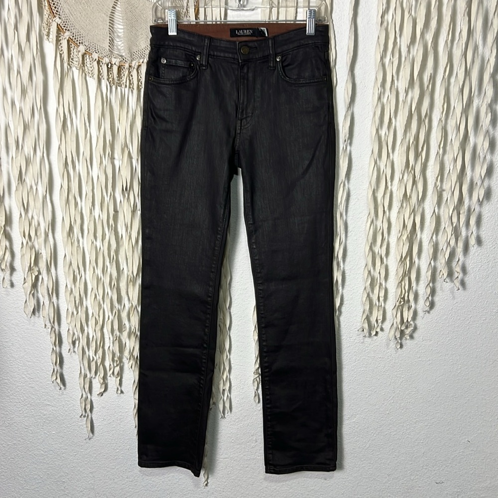 Lauren Ralph Lauren Chocolate Brown Waxed Tapered Leg Jeans Size 2